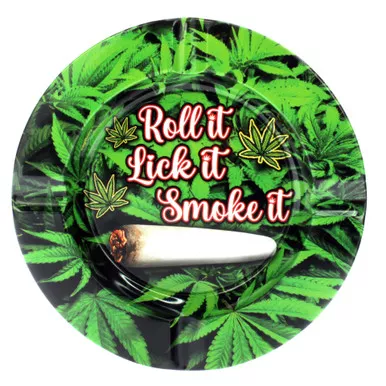 "Roll It, Lick It, Smoke It" Ashtray – Funny Metal Cannabis Ashtray with Full-Color Print